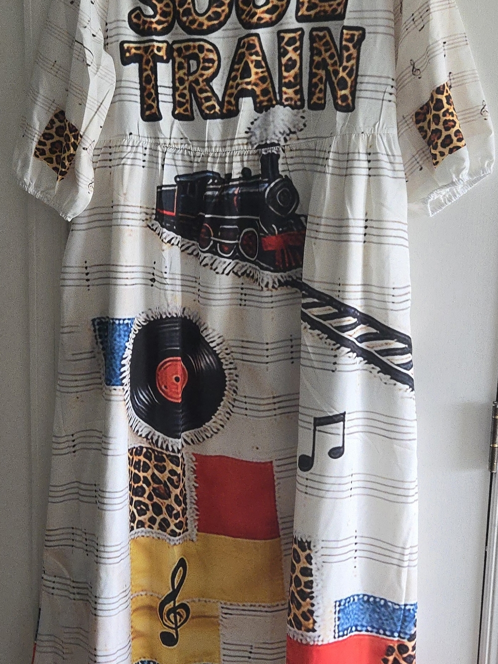 🚂SOUL TRAIN🚂Graphic Maxi Dress in White with Multicolor Accents NWT